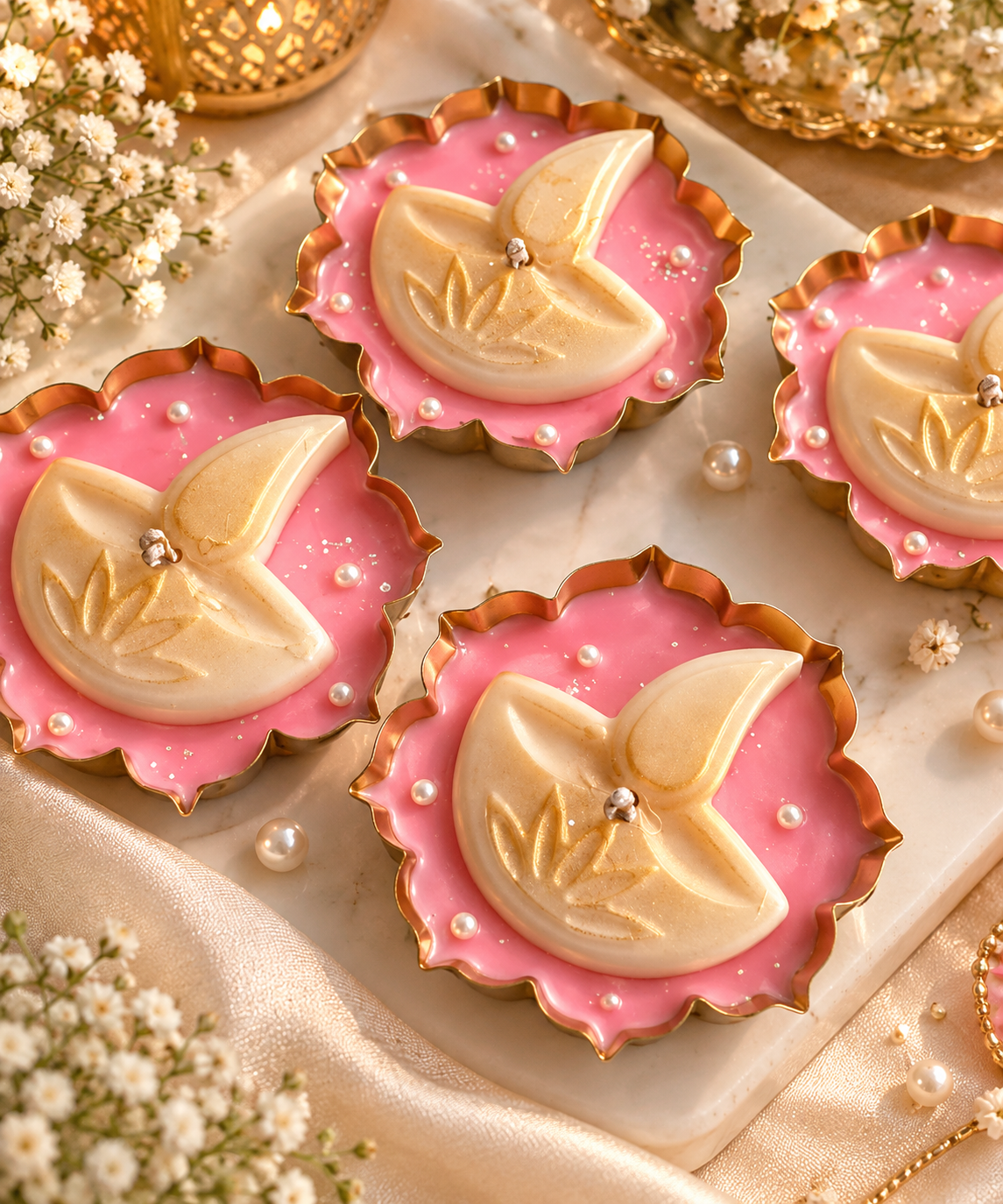 Royal Glow – Pink & Gold Diya Candle